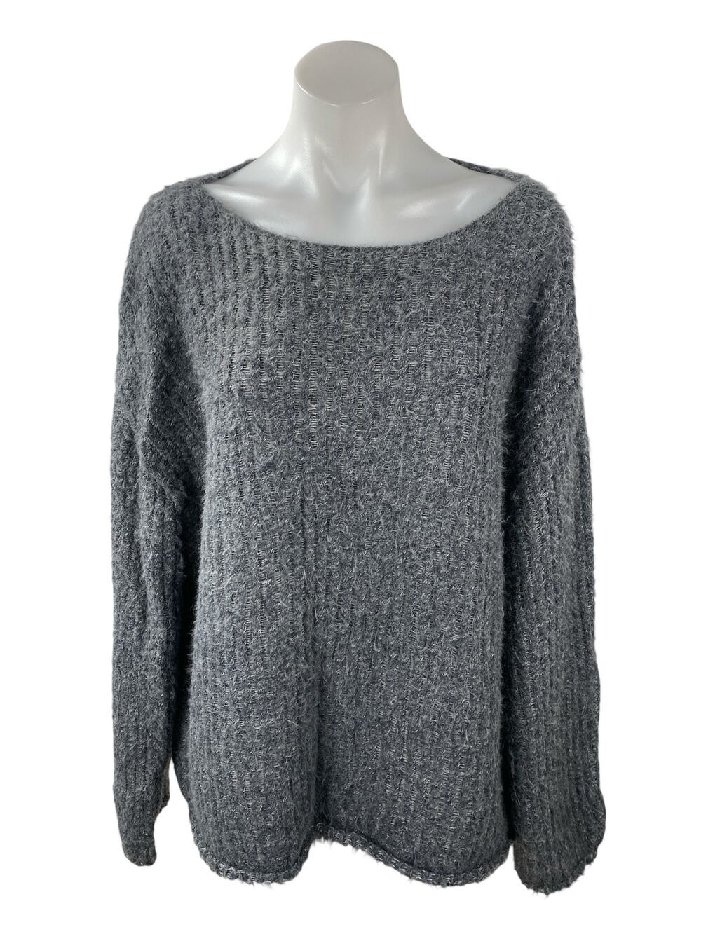 Weekday Tone Open Structure Gray Boat Neck Long Sleeve Sweatshirt Sweater Top M